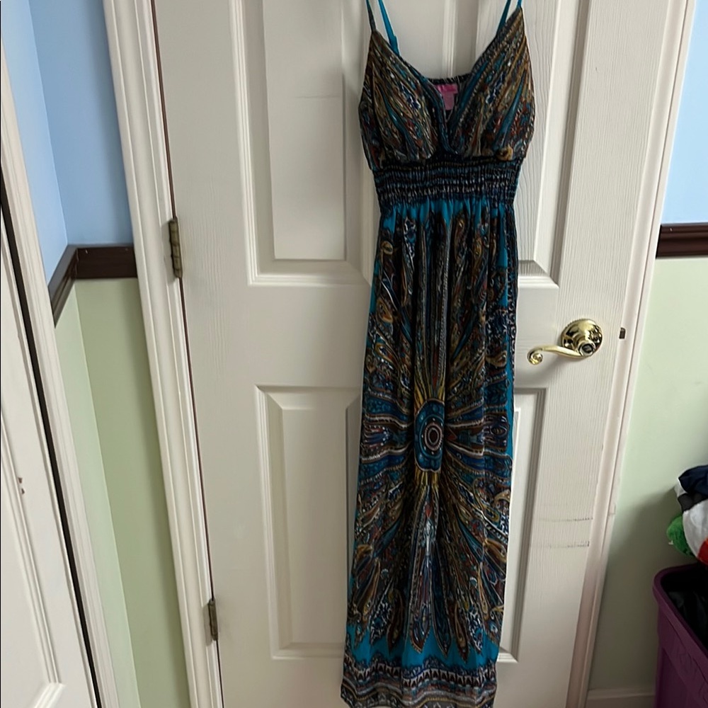 She's Cool Teal and Brown Boho Maxi Dress